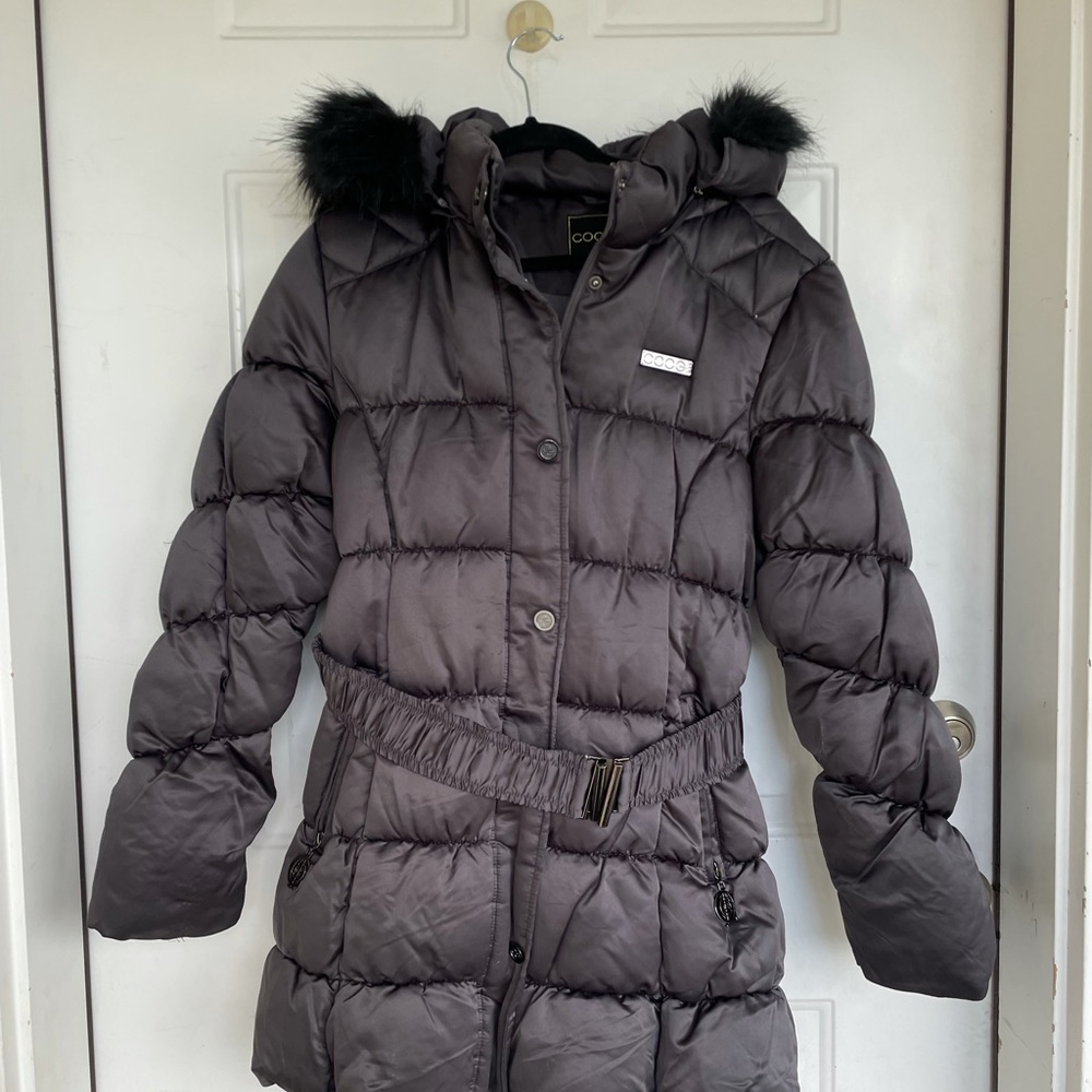COOGI Puffer Longline Belted Coat with Faux Fur Removable Hood Quilted Jacket - Picture 2 of 16